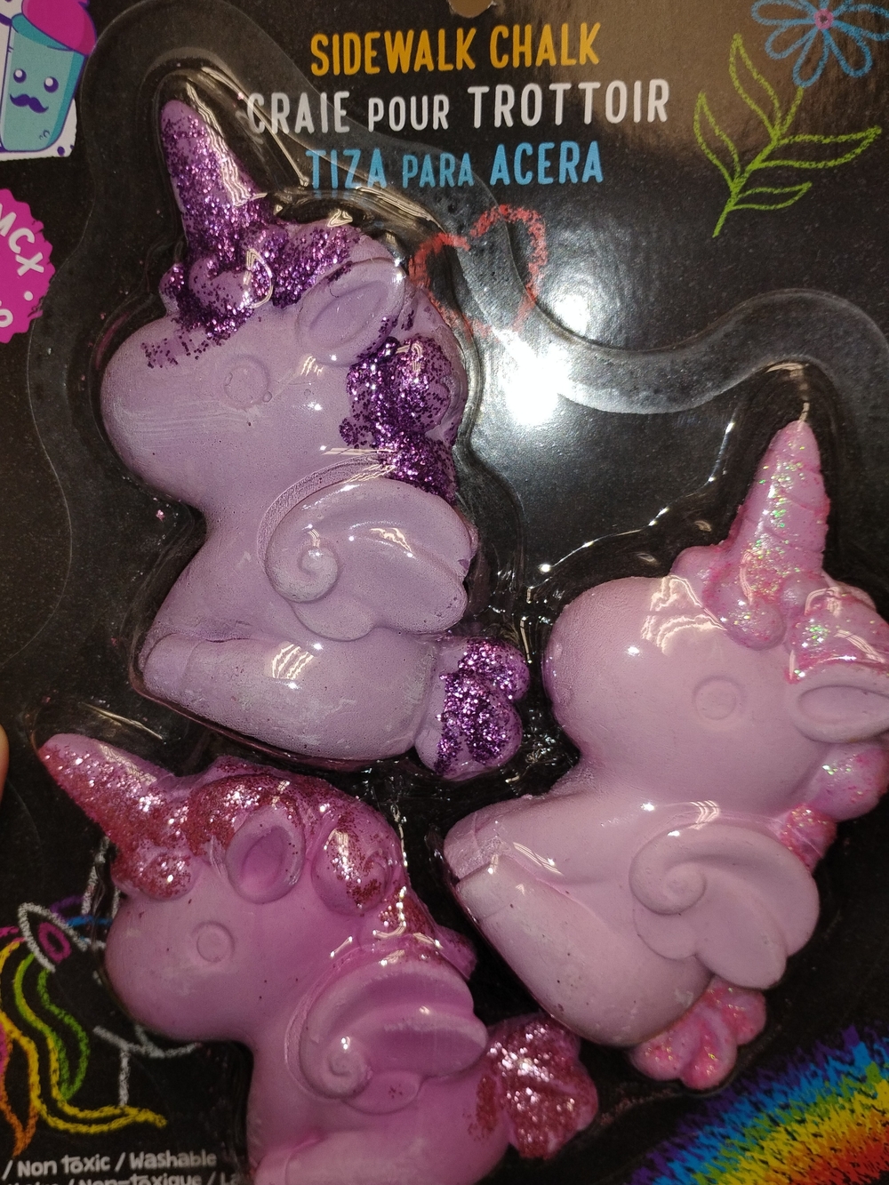 Unicorn Sidewalk Chalk Trio - Purple, Lavender and Pink Glitter